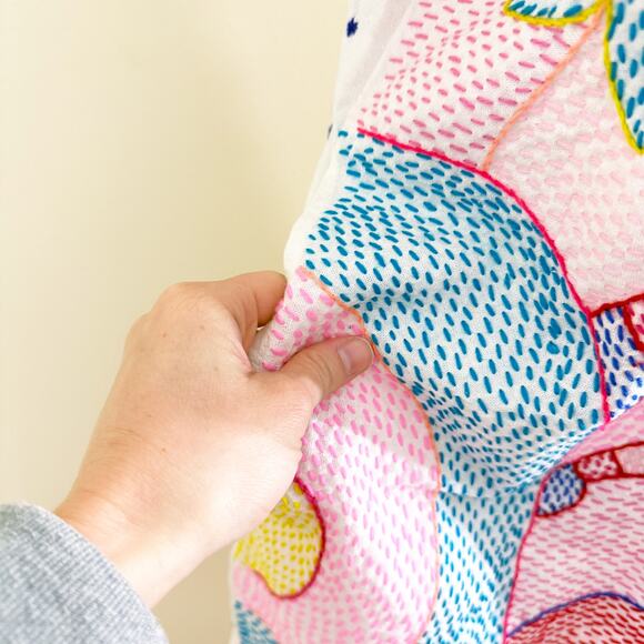 Vintage Multicolor Handmade Embroidered Cat Dress Size XS/Small V-Neck Pocket - Picture 8 of 9